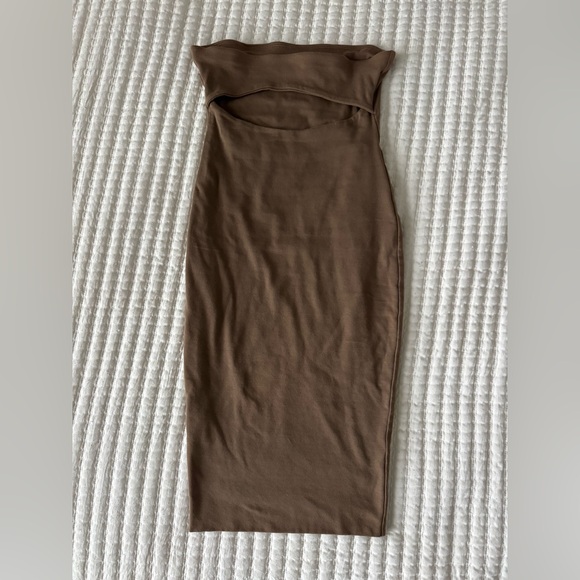 Kookai Chocolate Brown Strapless Bodycon Dress Size 1 - Picture 2 of 3